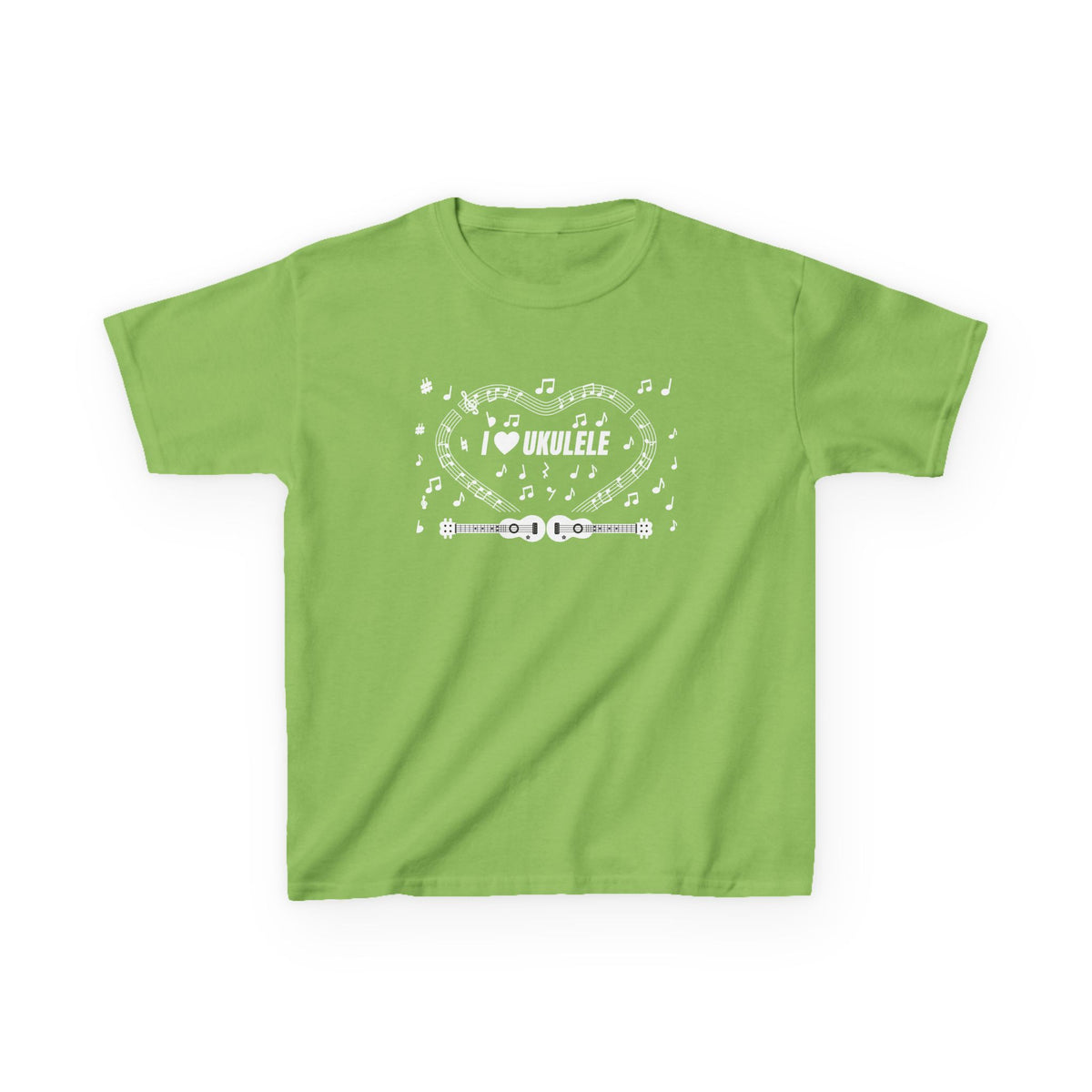 Music-themed Kids Heavy Cotton Tee: 'I love ukulele' - black & white