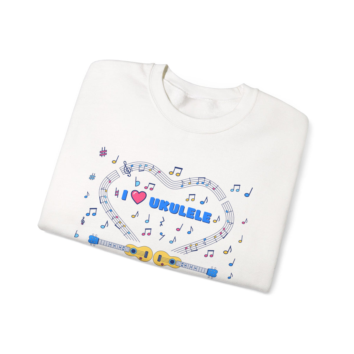 Music-themed Unisex Heavy Blend Crewneck Sweatshirt: 'I love ukulele' - blue