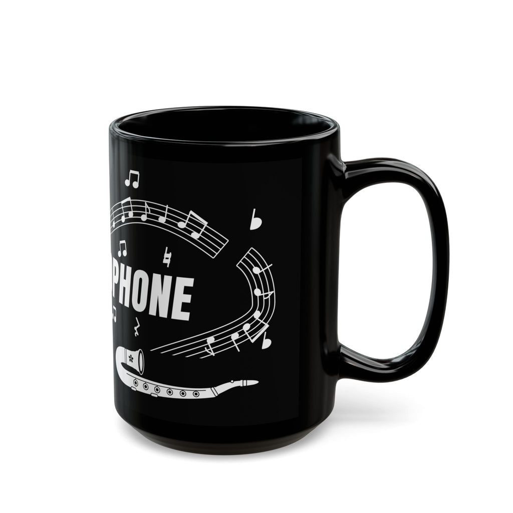 Music-themed Black Mug (11oz, 15oz): 'I love saxophone' - black & white