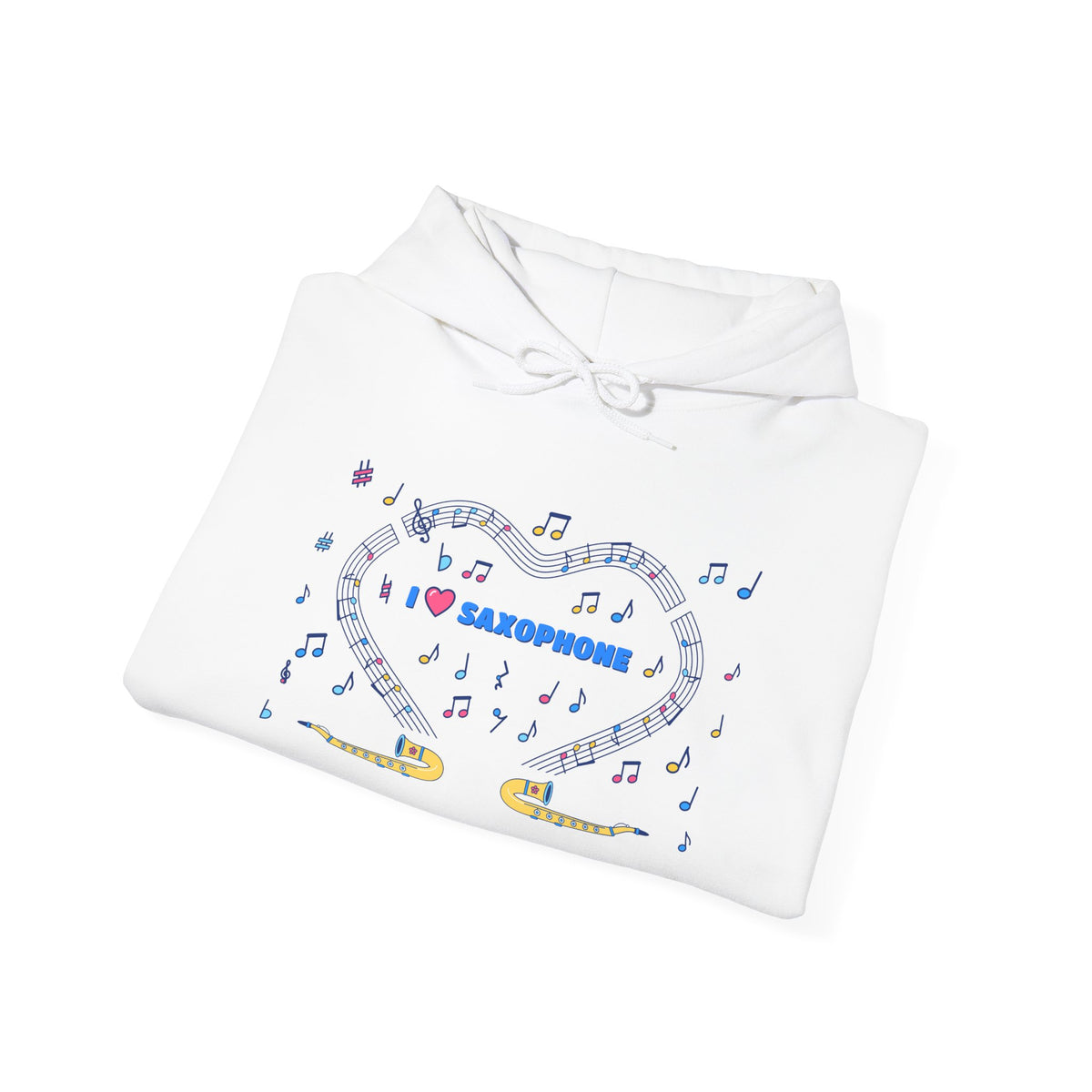 Music-themed Unisex Heavy Blend Hooded Sweatshirt: 'I love saxophone' - blue