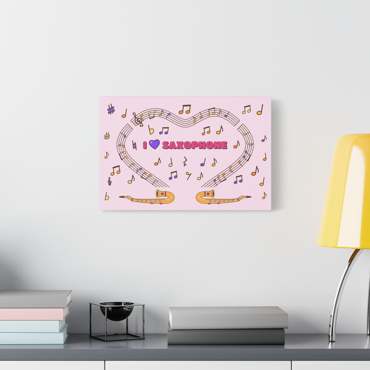 Music-themed Classic Canvas: 'I love saxophone' - pink