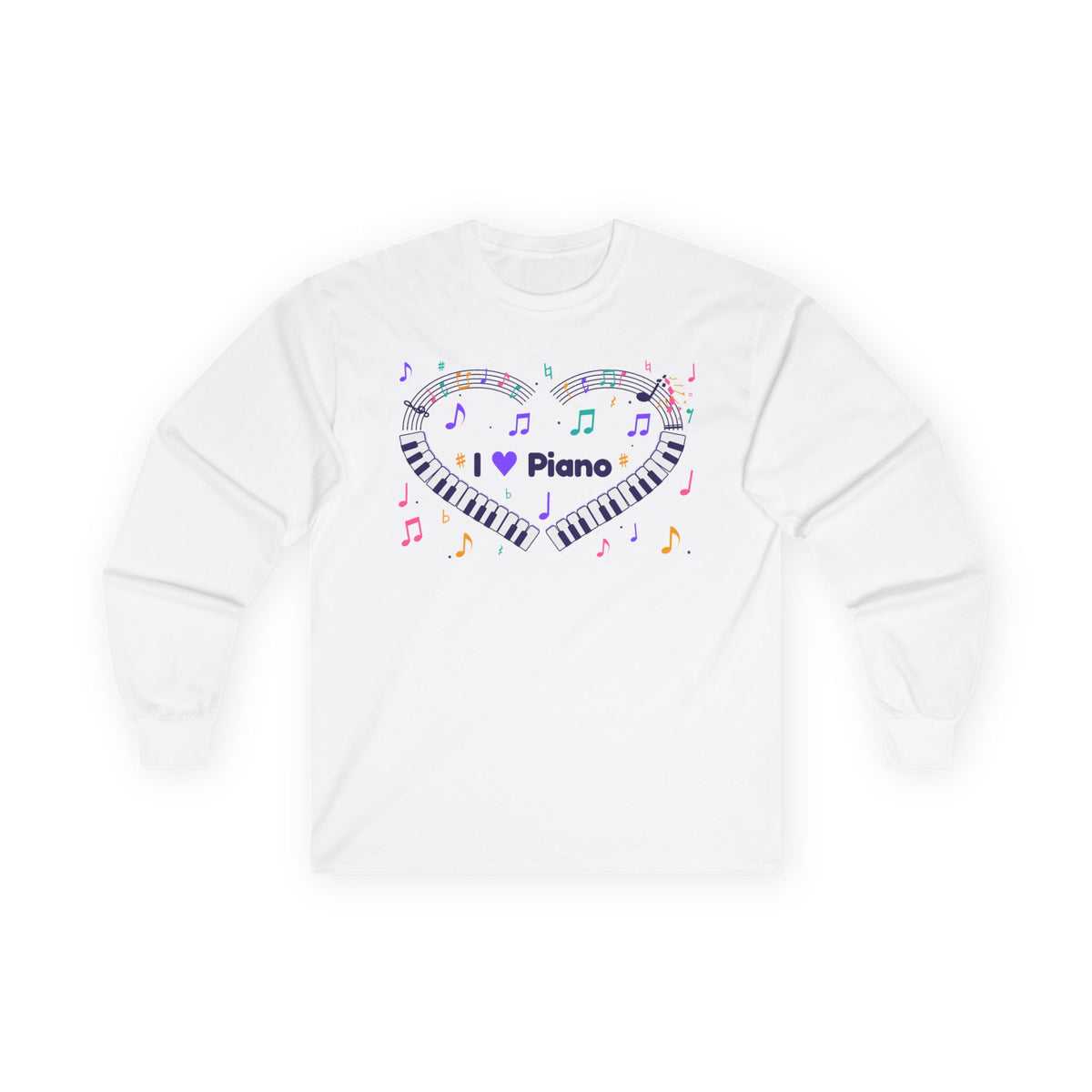 Music-themed Unisex Ultra Cotton Long Sleeve Tee: 'I love piano' heart - violet