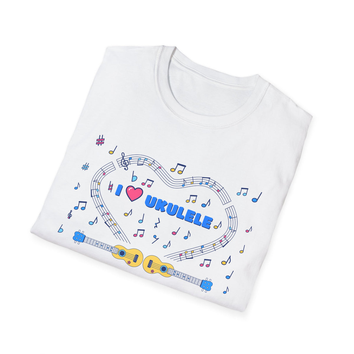 Music-themed Unisex Softstyle T-Shirt: 'I love ukulele' - blue