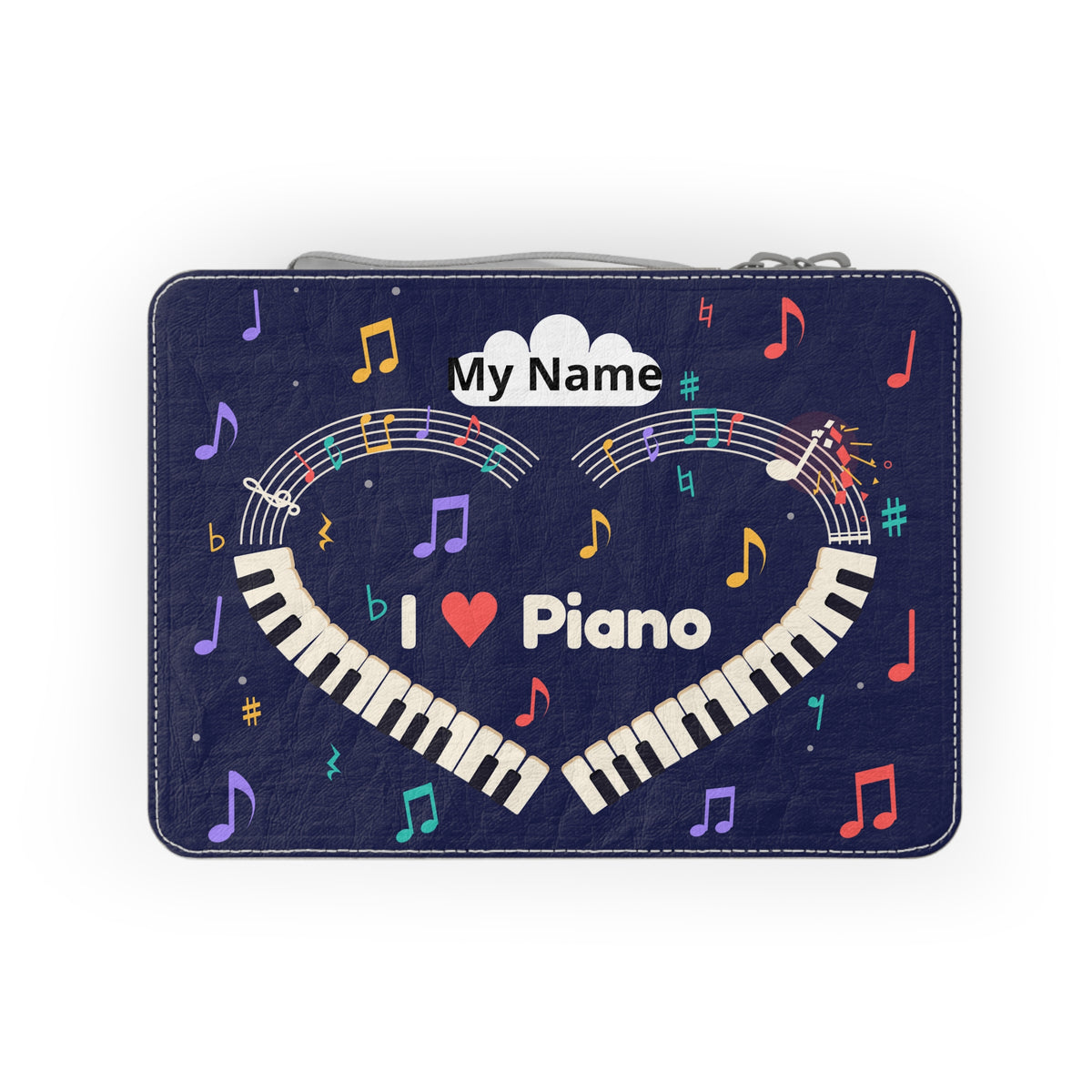 Music-themed Paper Lunch Bag: 'I love piano' heart - navy