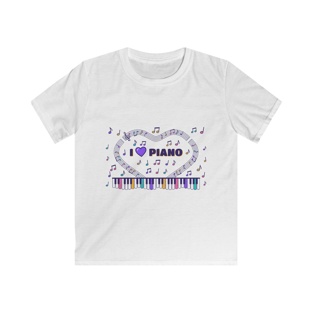 Music-themed Kids Softstyle Tee: 'I love piano' - violet