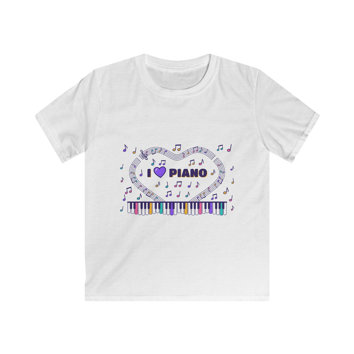Music-themed Kids Softstyle Tee: 'I love piano' - violet