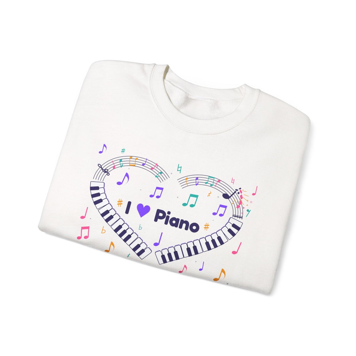 Music-themed Unisex Heavy Blend Crewneck Sweatshirt: 'I love piano' heart - violet