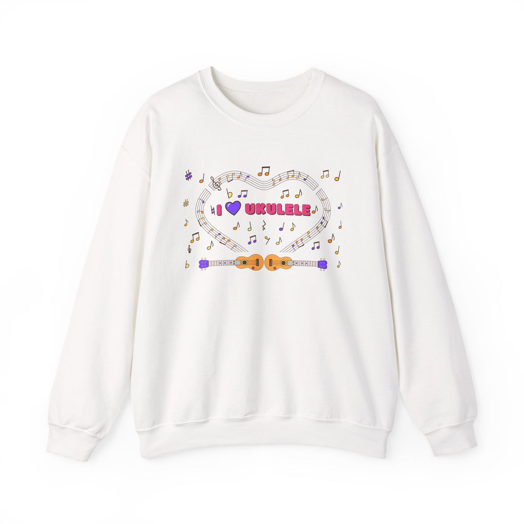 Music-themed Unisex Heavy Blend Crewneck Sweatshirt: 'I love ukulele' - pink