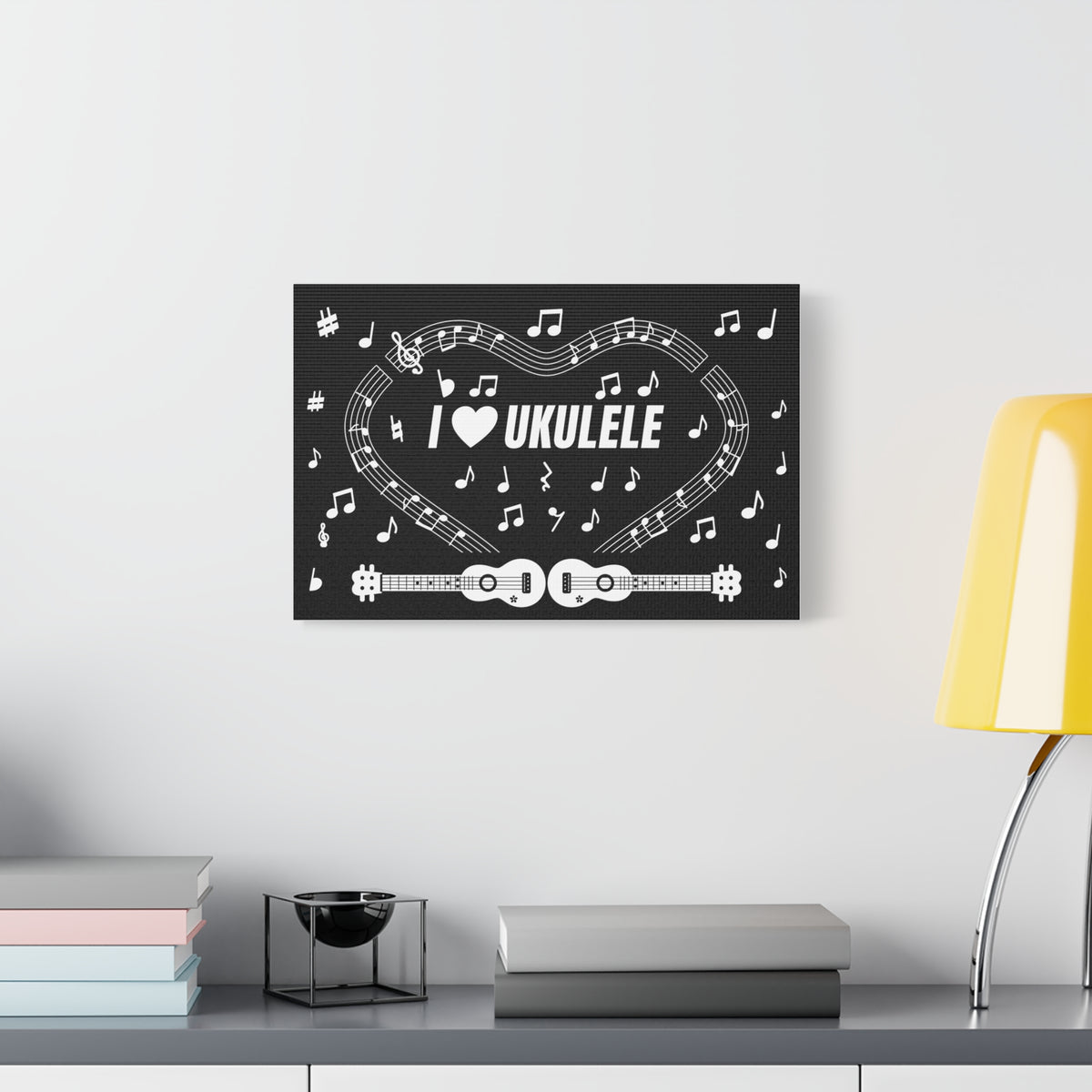 Music-themed Classic Canvas: 'I love ukulele' - black & white