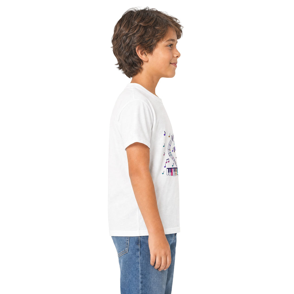 Music-themed Kids Softstyle Tee: 'I love piano' - violet
