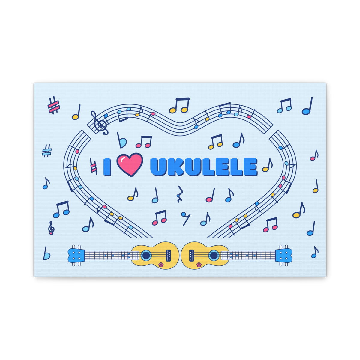 Music-themed Classic Canvas: 'I love ukulele' - blue
