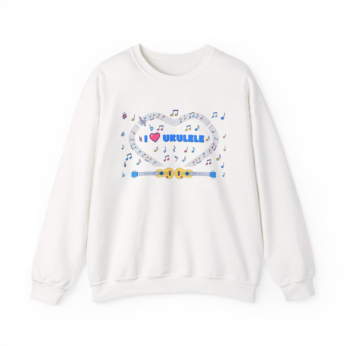 Music-themed Unisex Heavy Blend Crewneck Sweatshirt: 'I love ukulele' - blue