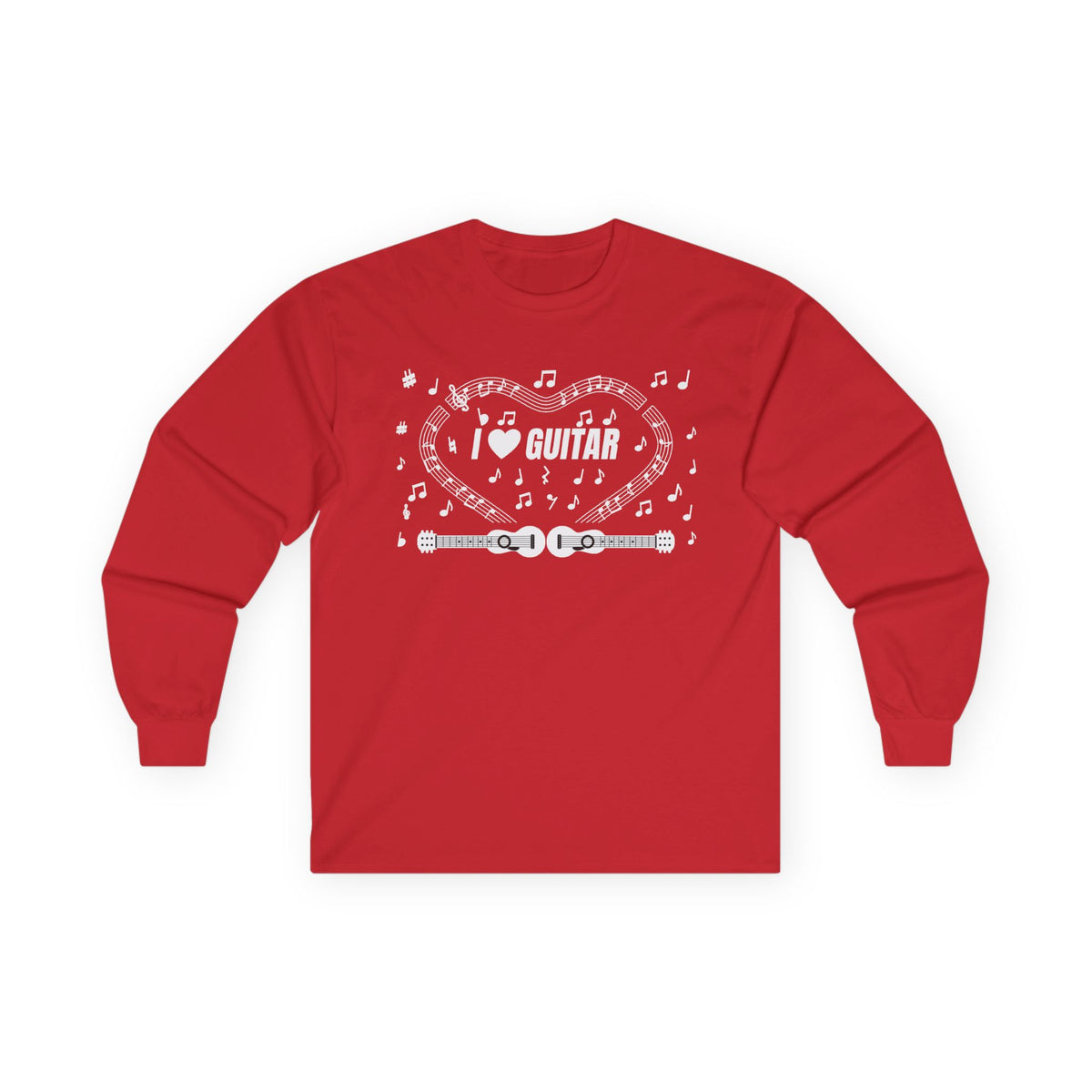 Music-themed Unisex Ultra Cotton Long Sleeve Tee: 'I love guitar' - black & white