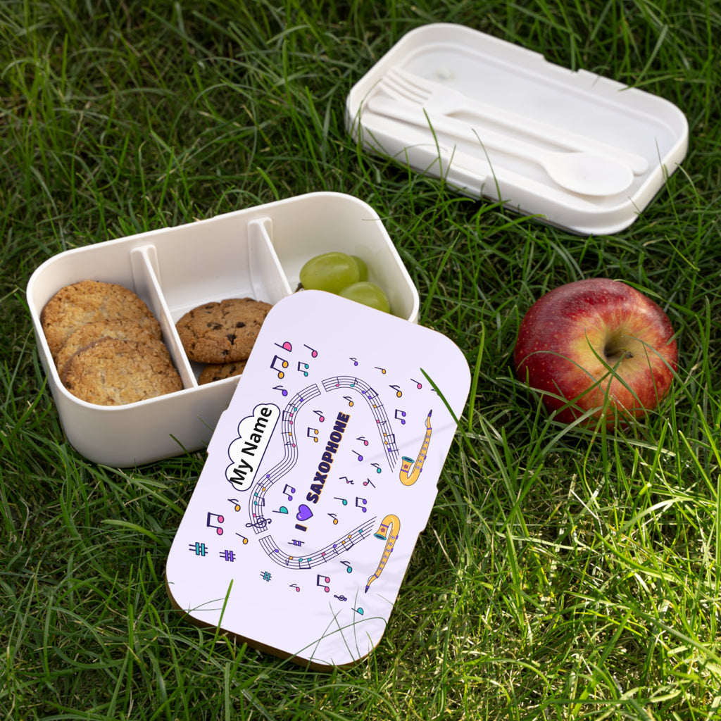 Music-themed Bento Lunch Box: 'I love saxophone' - violet