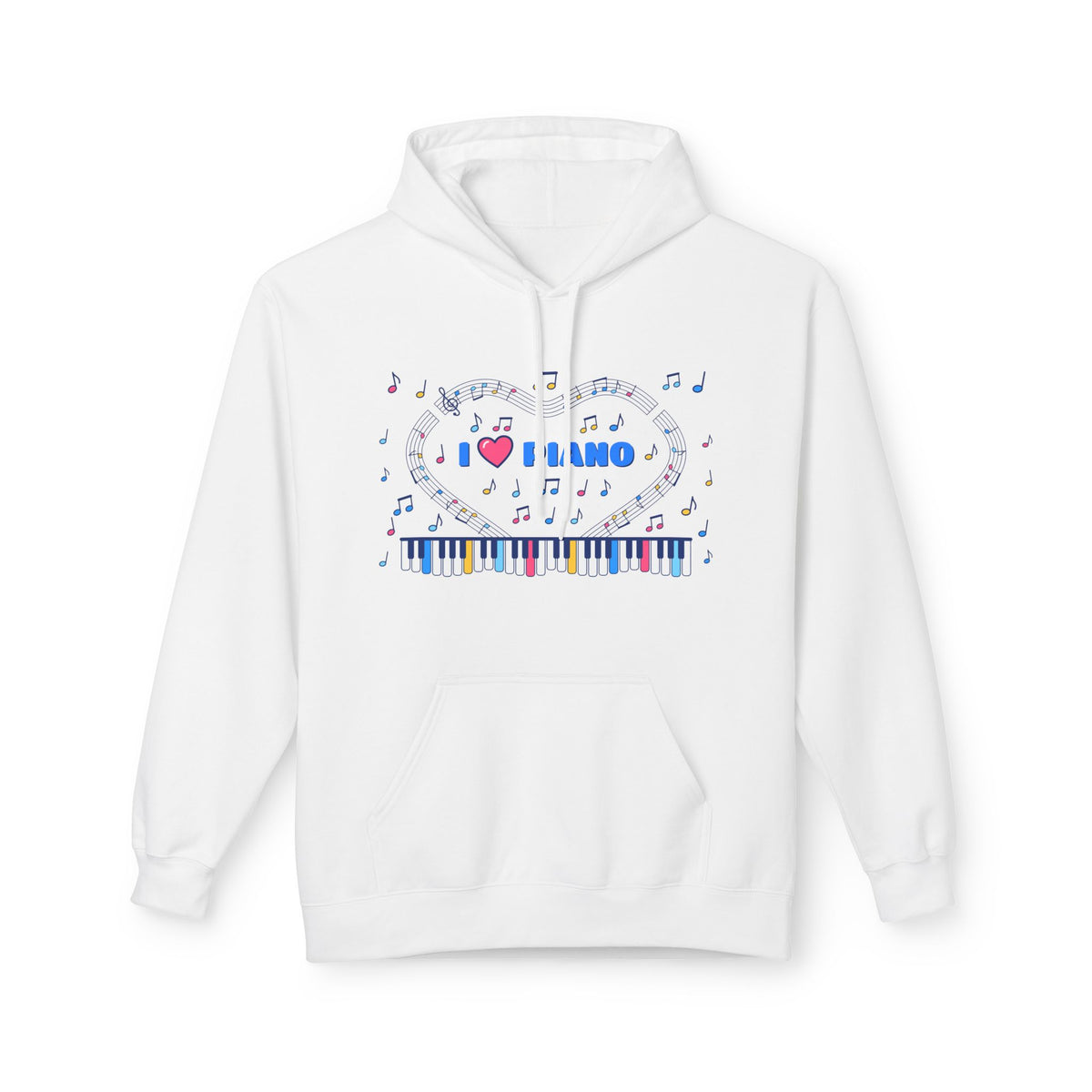 Music-themed Unisex Midweight Softstyle Fleece Hoodie: 'I love piano' - blue