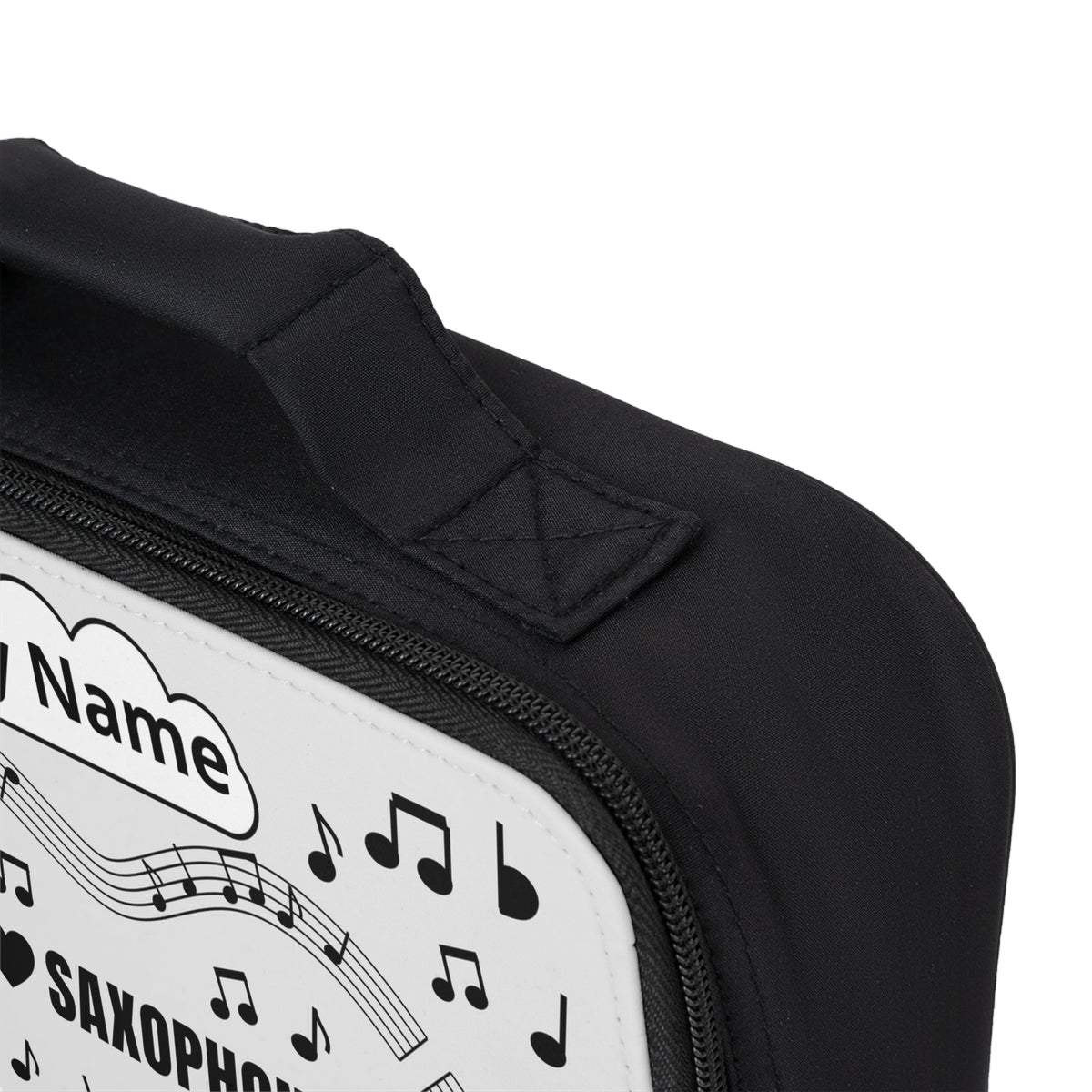 Music-themed Lunch Bag: 'I love saxophone' - black on white