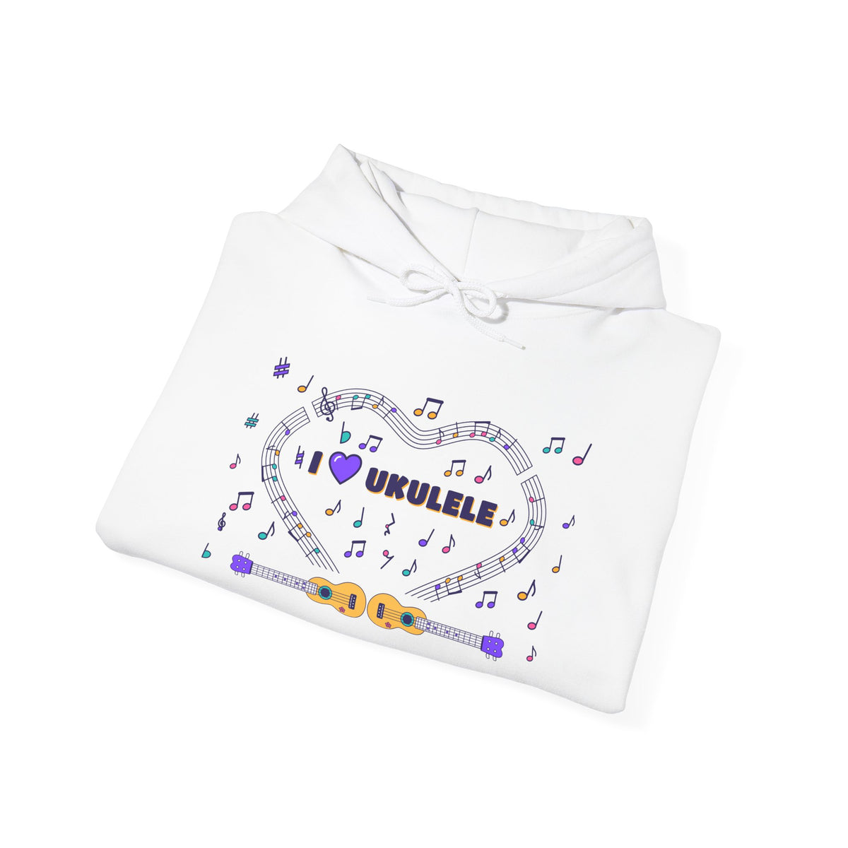 Music-themed Unisex Heavy Blend Hooded Sweatshirt: 'I love ukulele' - violet