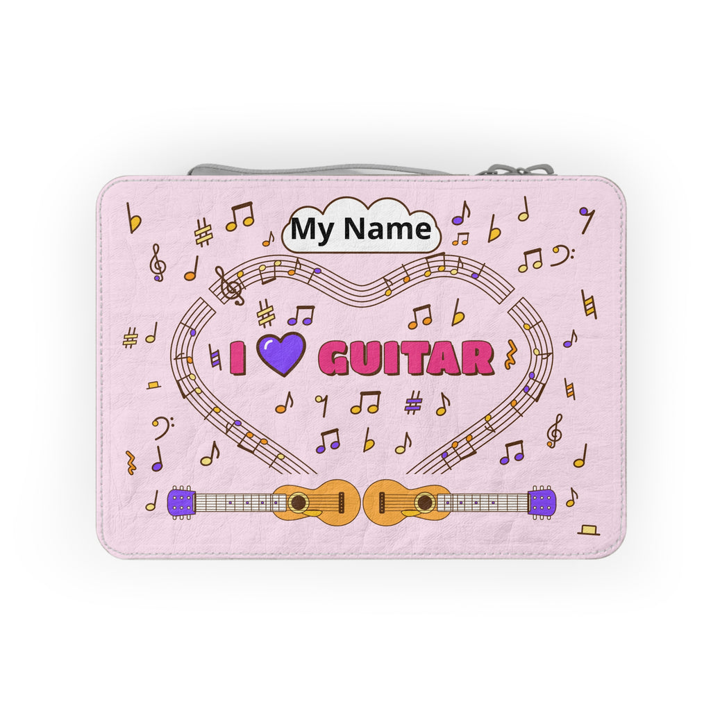 Music-themed Paper Lunch Bag: 'I love guitar' - pink