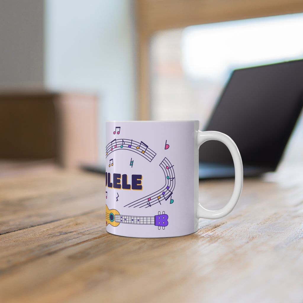 Music-themed Ceramic Mug, 11oz, 15oz: 'I love ukulele' - violet