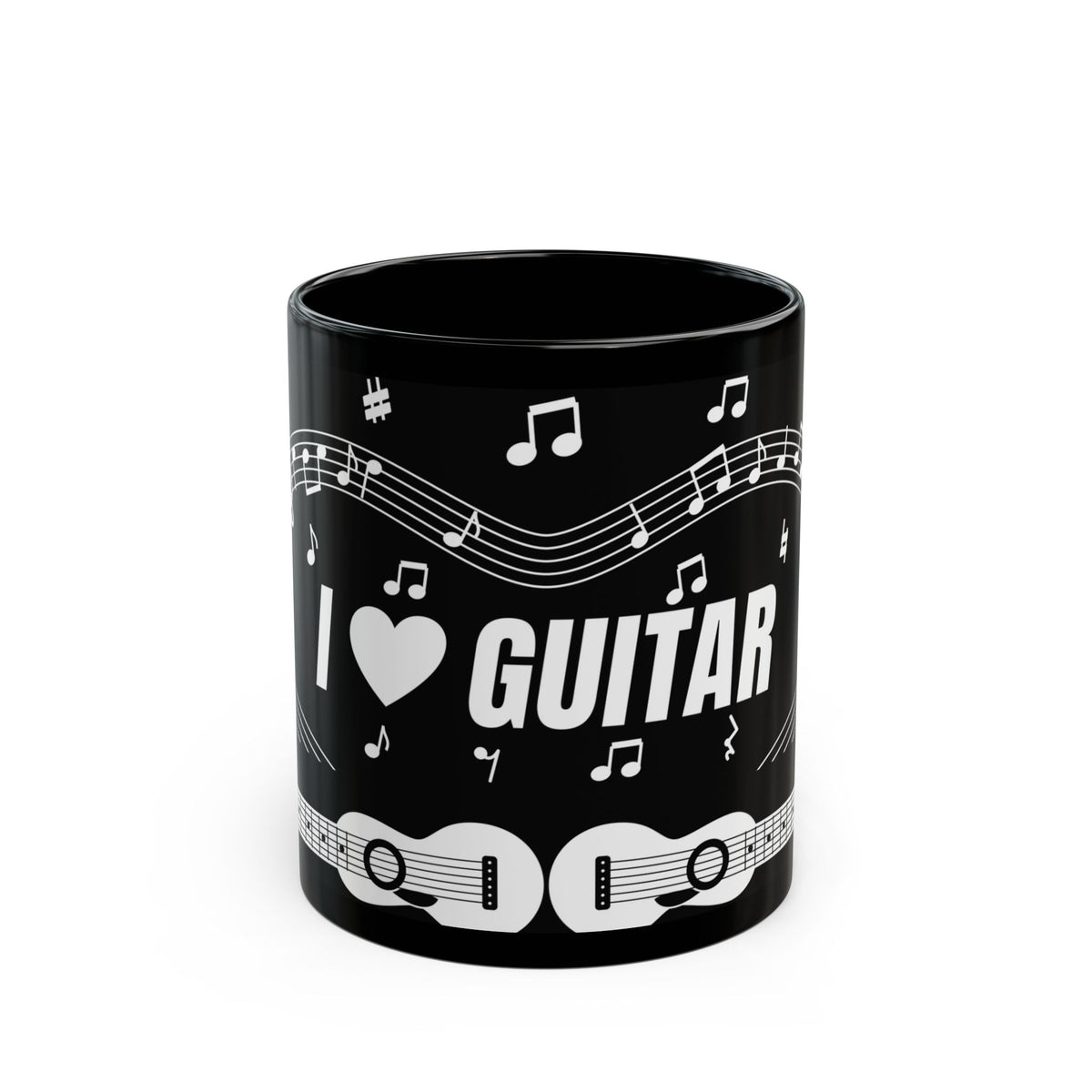 Music-themed Black Mug (11oz, 15oz): 'I love guitar' - black & white