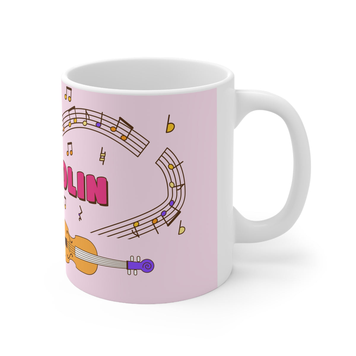 Music-themed Ceramic Mug, 11oz, 15oz: 'I love violin' - pink