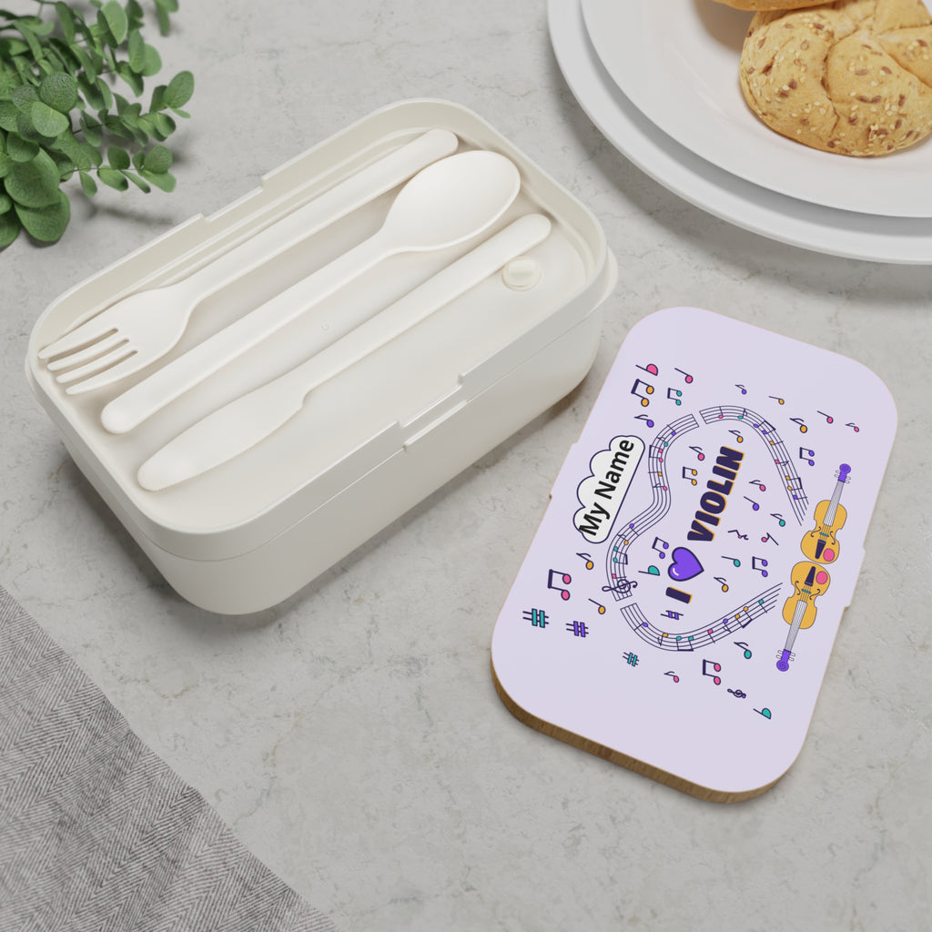 Music-themed Bento Lunch Box: 'I love violin' - violet
