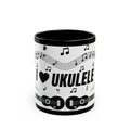 Music-themed Black Mug (11oz, 15oz): 'I love ukulele' - black on white