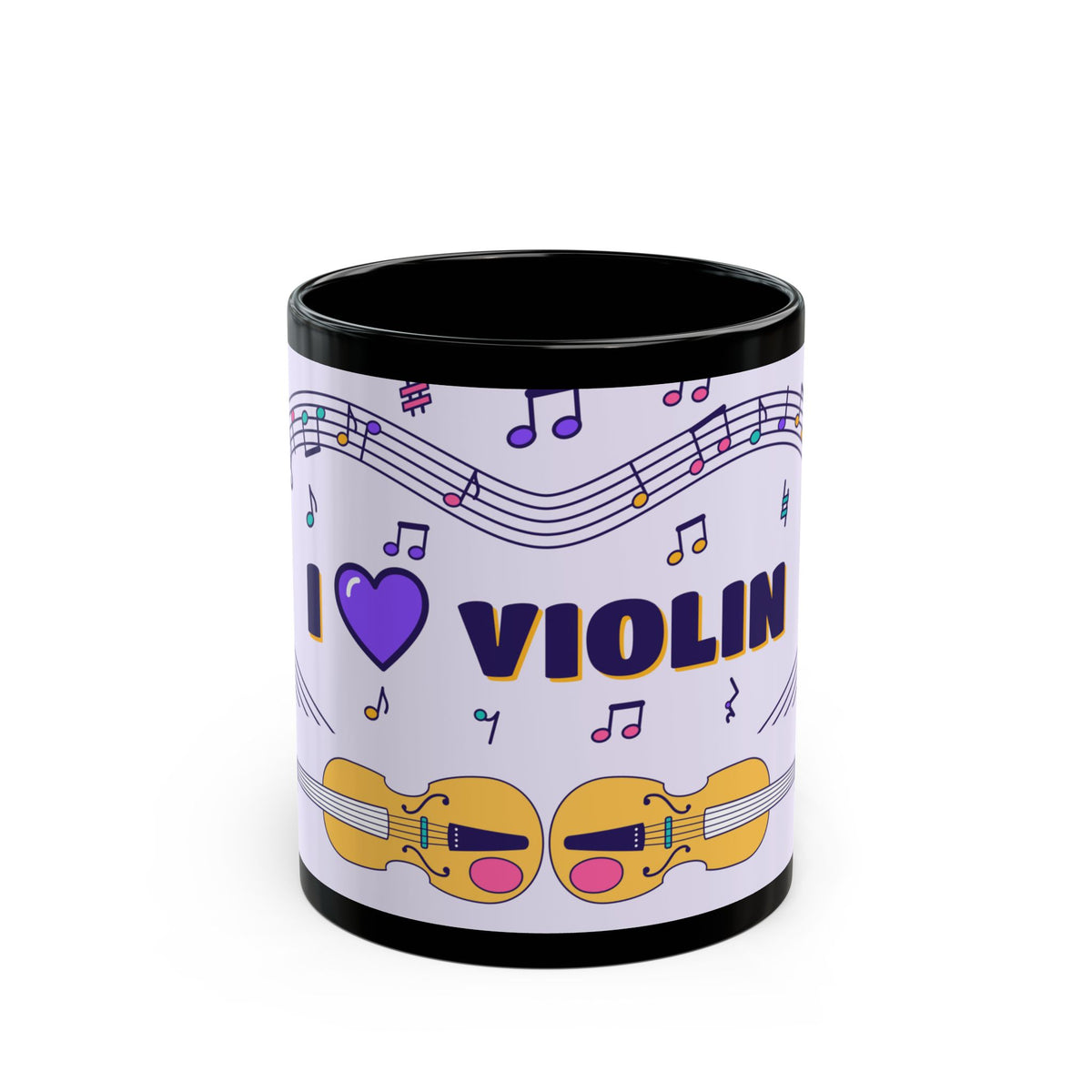 Music-themed Black Mug (11oz, 15oz): 'I love violin' - violet