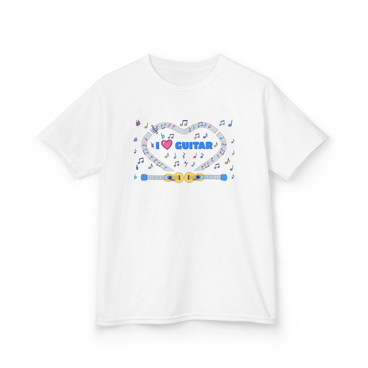Music-themed Kids Heavy Cotton Tee: 'I love guitar' - blue