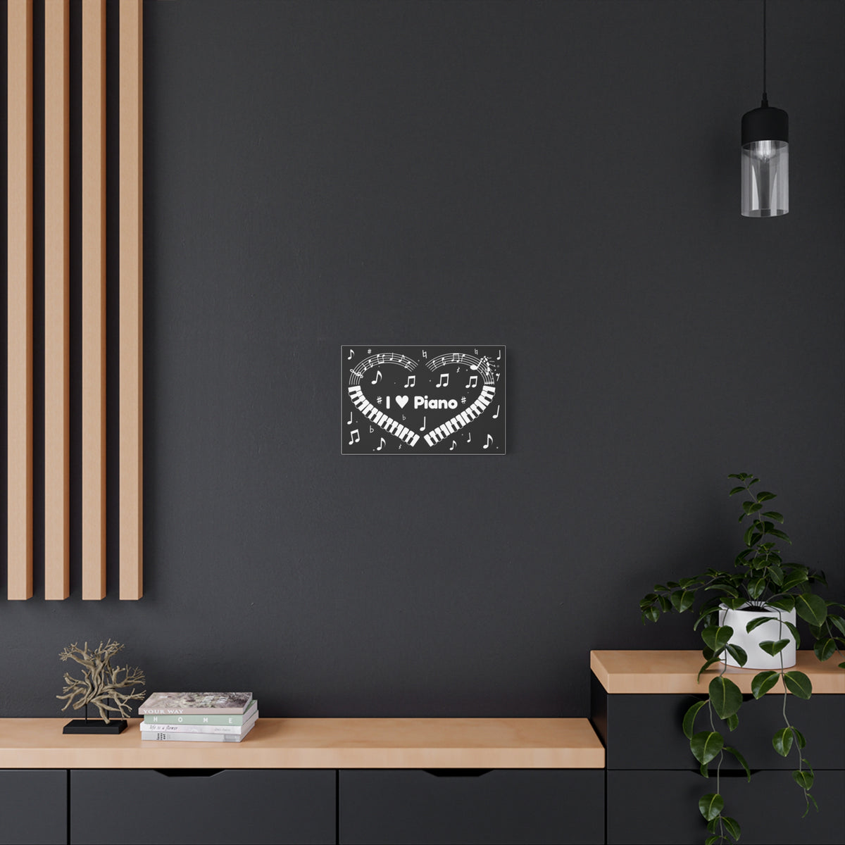 Music-themed Classic Canvas: 'I love piano' heart - black & white
