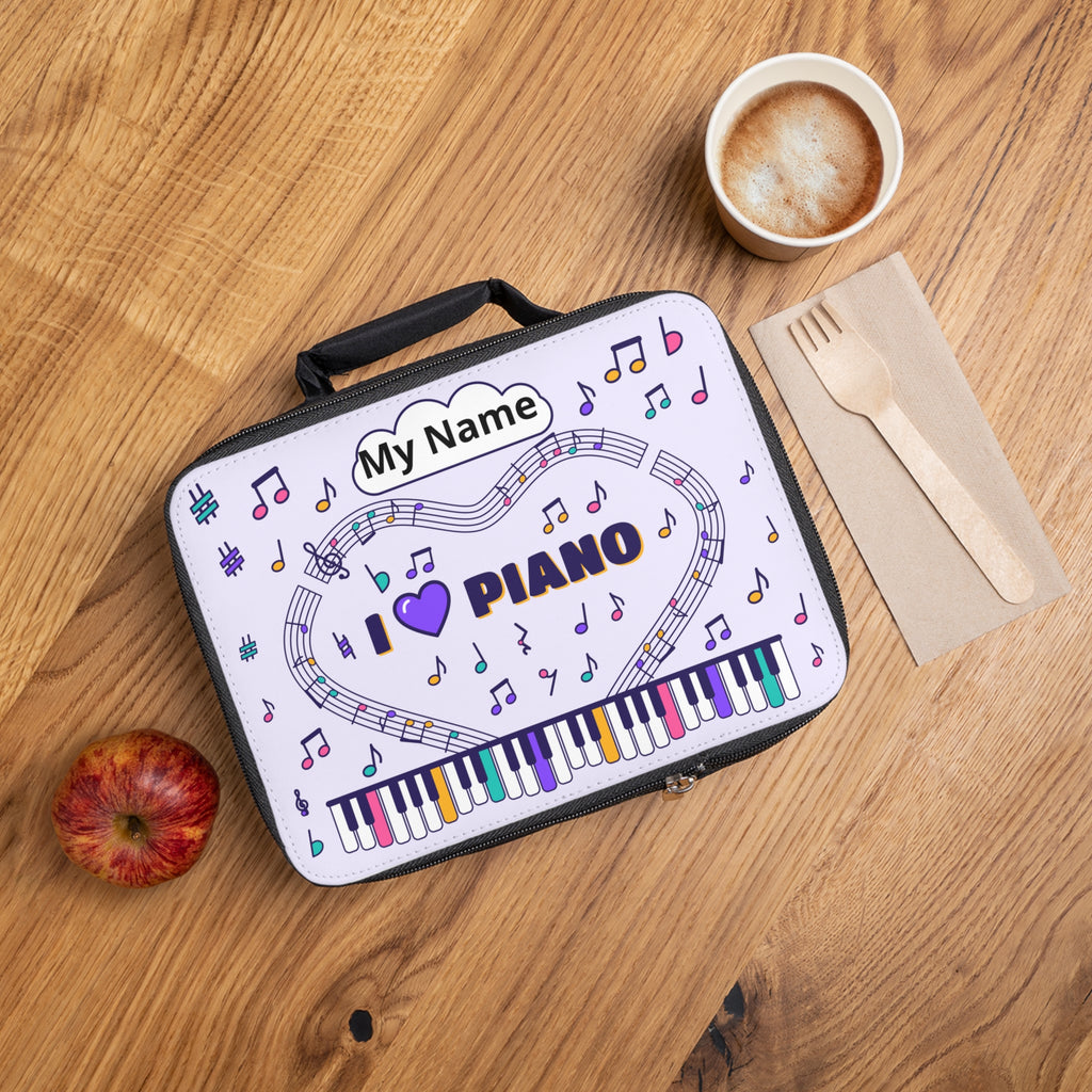 Music-themed Lunch Bag: 'I love piano' - violet