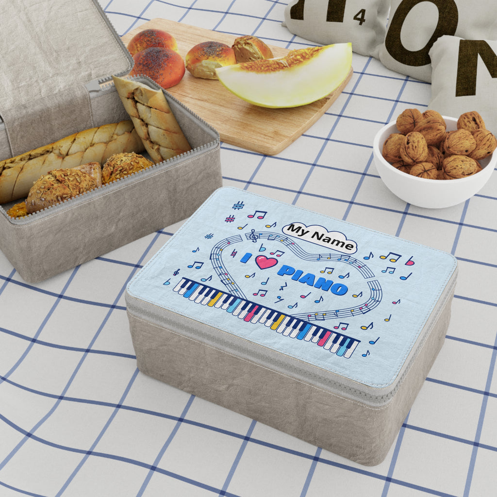 Music-themed Paper Lunch Bag: 'I love piano' - blue