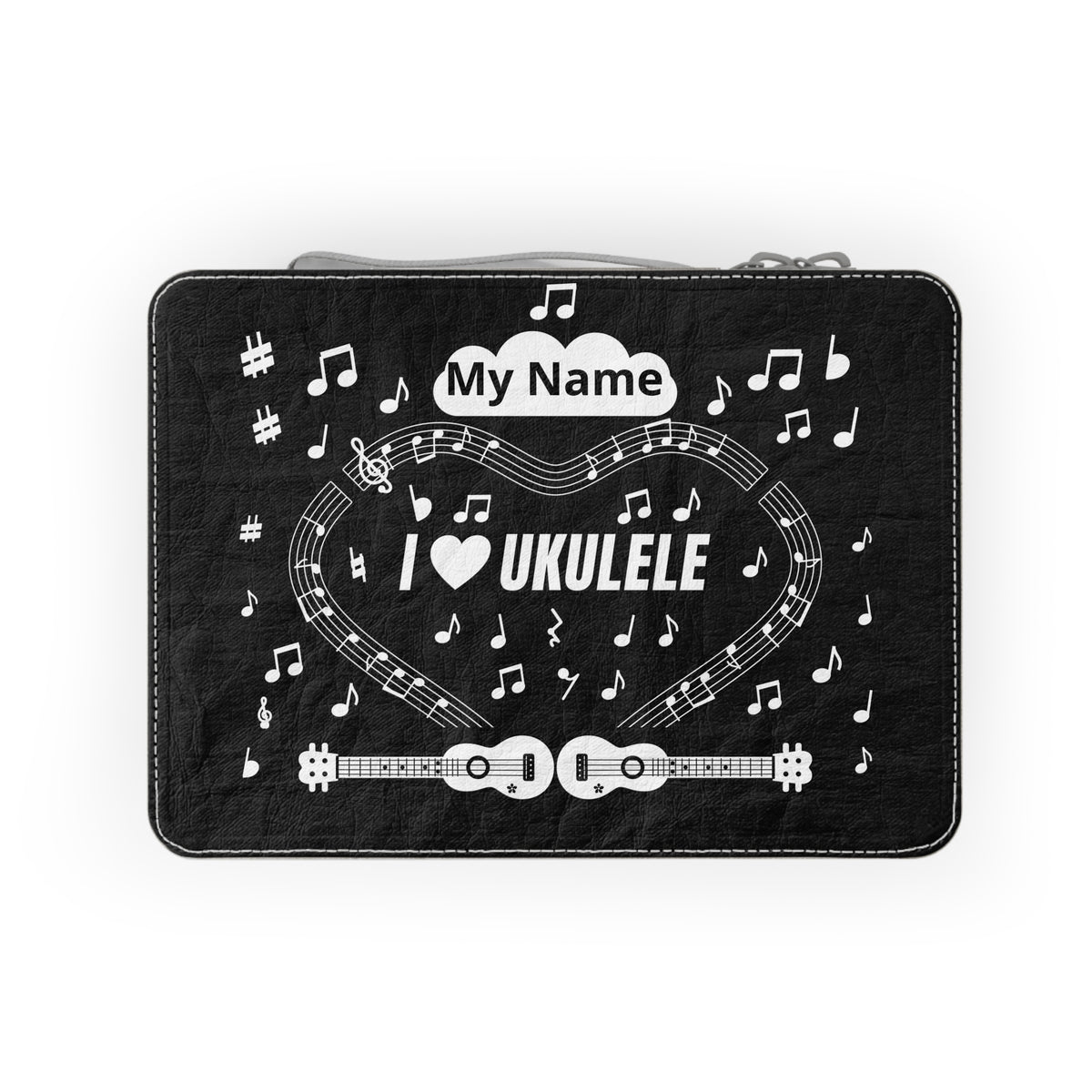 Music-themed Paper Lunch Bag: 'I love ukulele' - black & white