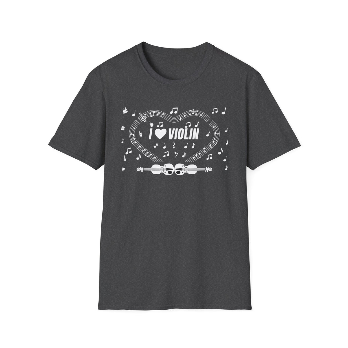 Music-themed Unisex Softstyle T-Shirt: 'I love violin' - black & white