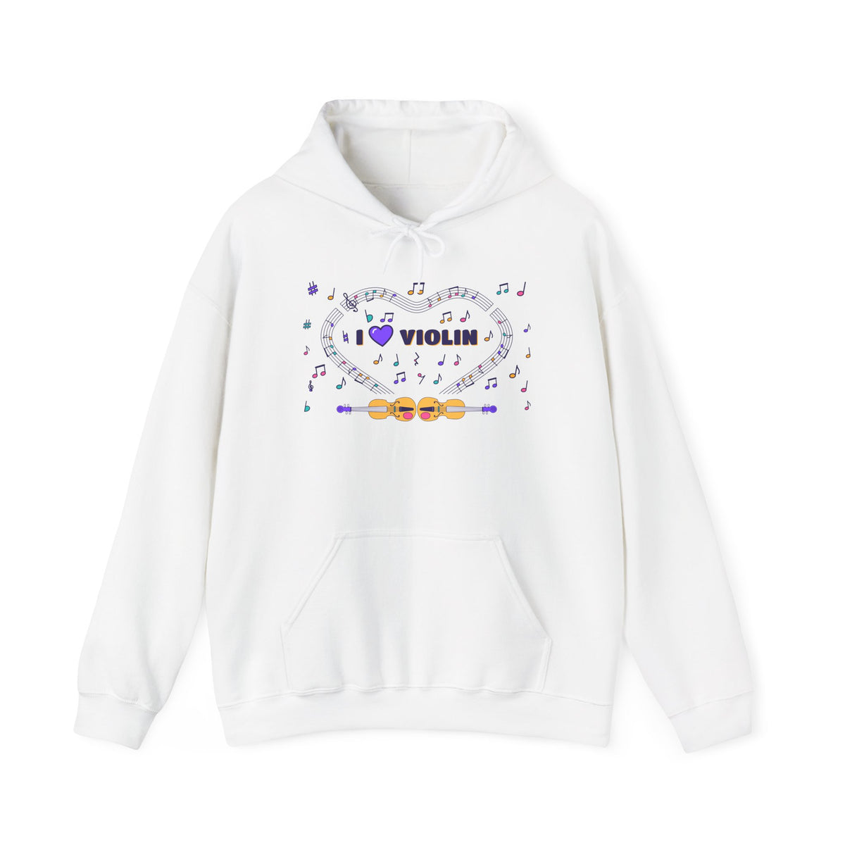 Music-themed Unisex Heavy Blend Hooded Sweatshirt: 'I love violin' - violet