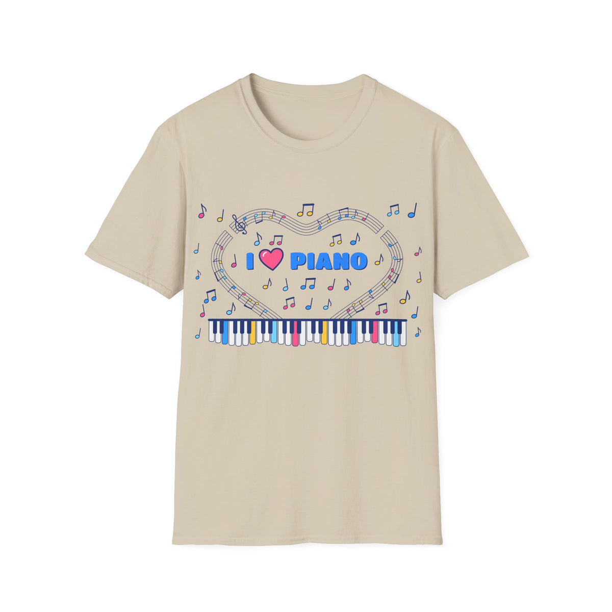 Music-themed Unisex Softstyle T-Shirt: 'I love piano' - blue