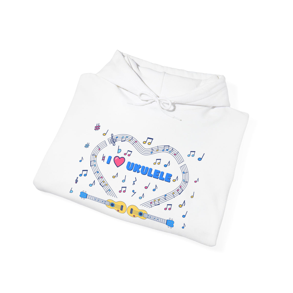 Music-themed Unisex Heavy Blend Hooded Sweatshirt: 'I love ukulele' - blue