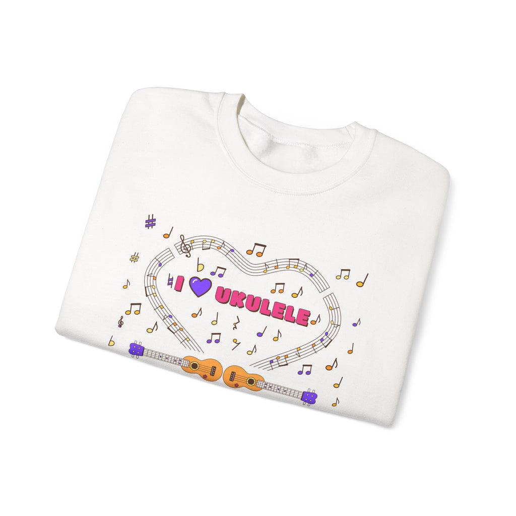 Music-themed Unisex Heavy Blend Crewneck Sweatshirt: 'I love ukulele' - pink
