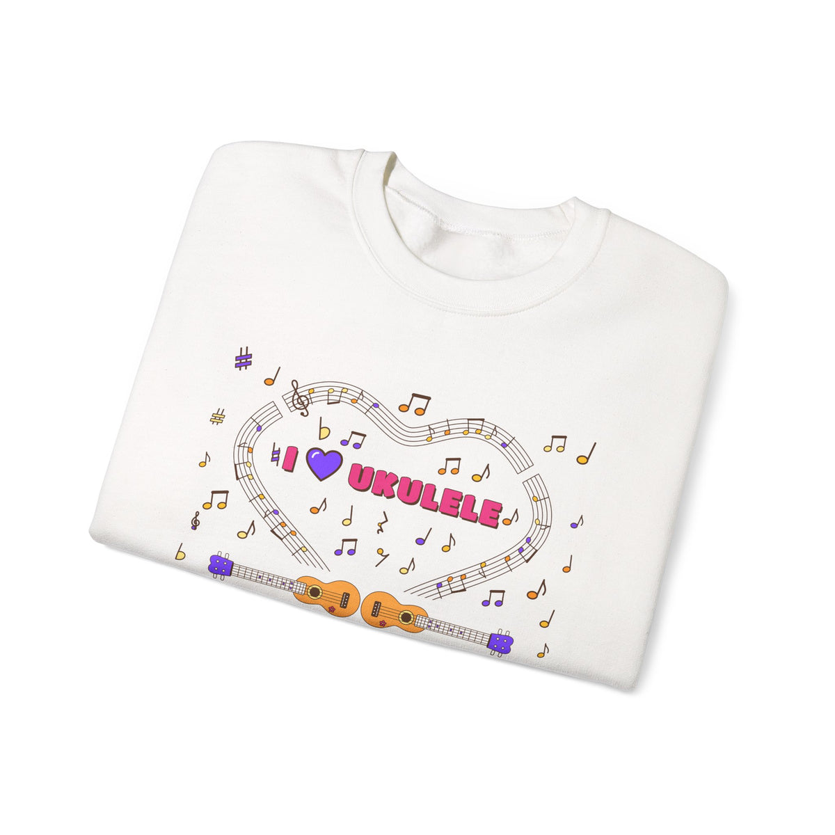 Music-themed Unisex Heavy Blend Crewneck Sweatshirt: 'I love ukulele' - pink
