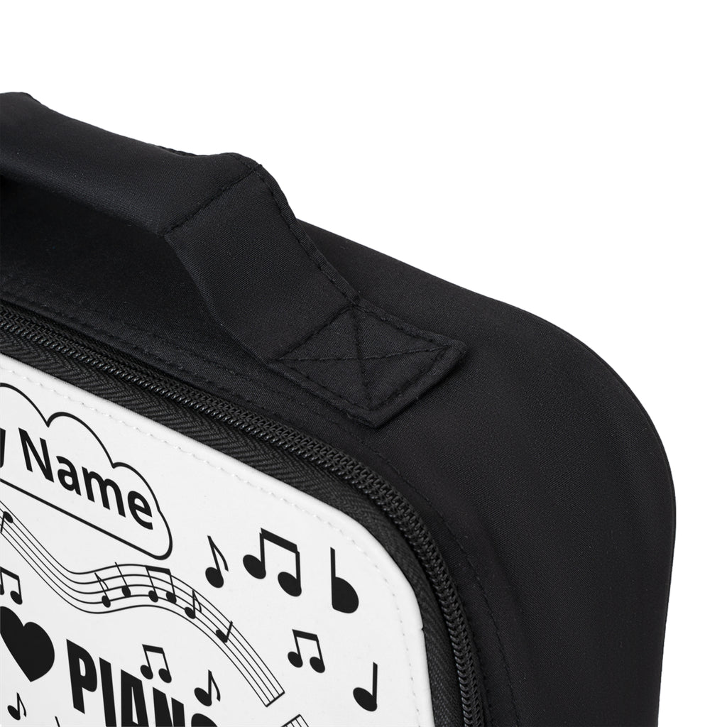 Music-themed Lunch Bag: 'I love piano' - black on white