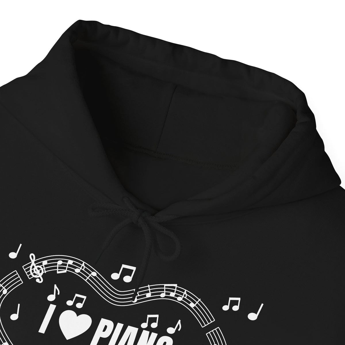 Music-themed Unisex Heavy Blend Hooded Sweatshirt: 'I love piano' - black & white