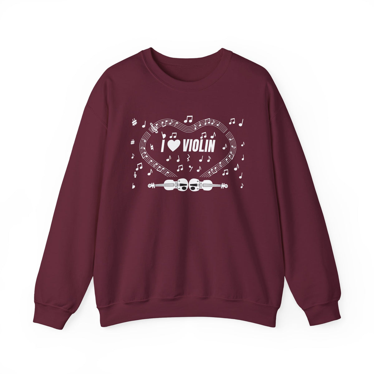 Music-themed Unisex Heavy Blend Crewneck Sweatshirt: 'I love violin' - black & white