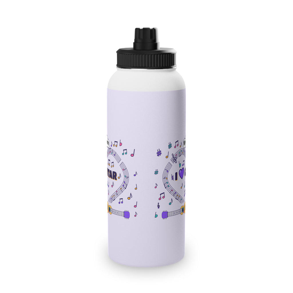 Music-themed Stainless Steel Water Bottle, Sports Lid: 'I love guitar' - violet