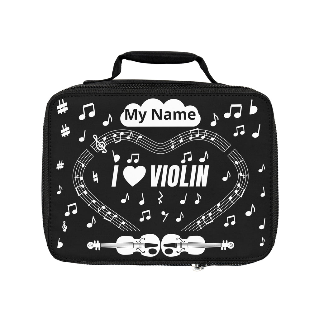 Music-themed Lunch Bag: 'I love violin' - black & white