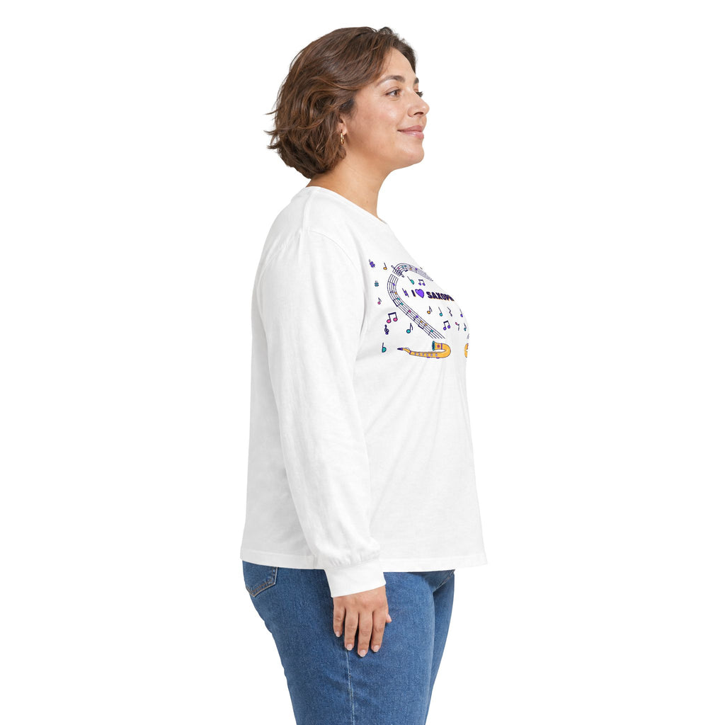 Music-themed Unisex Ultra Cotton Long Sleeve Tee: 'I love saxophone' - violet