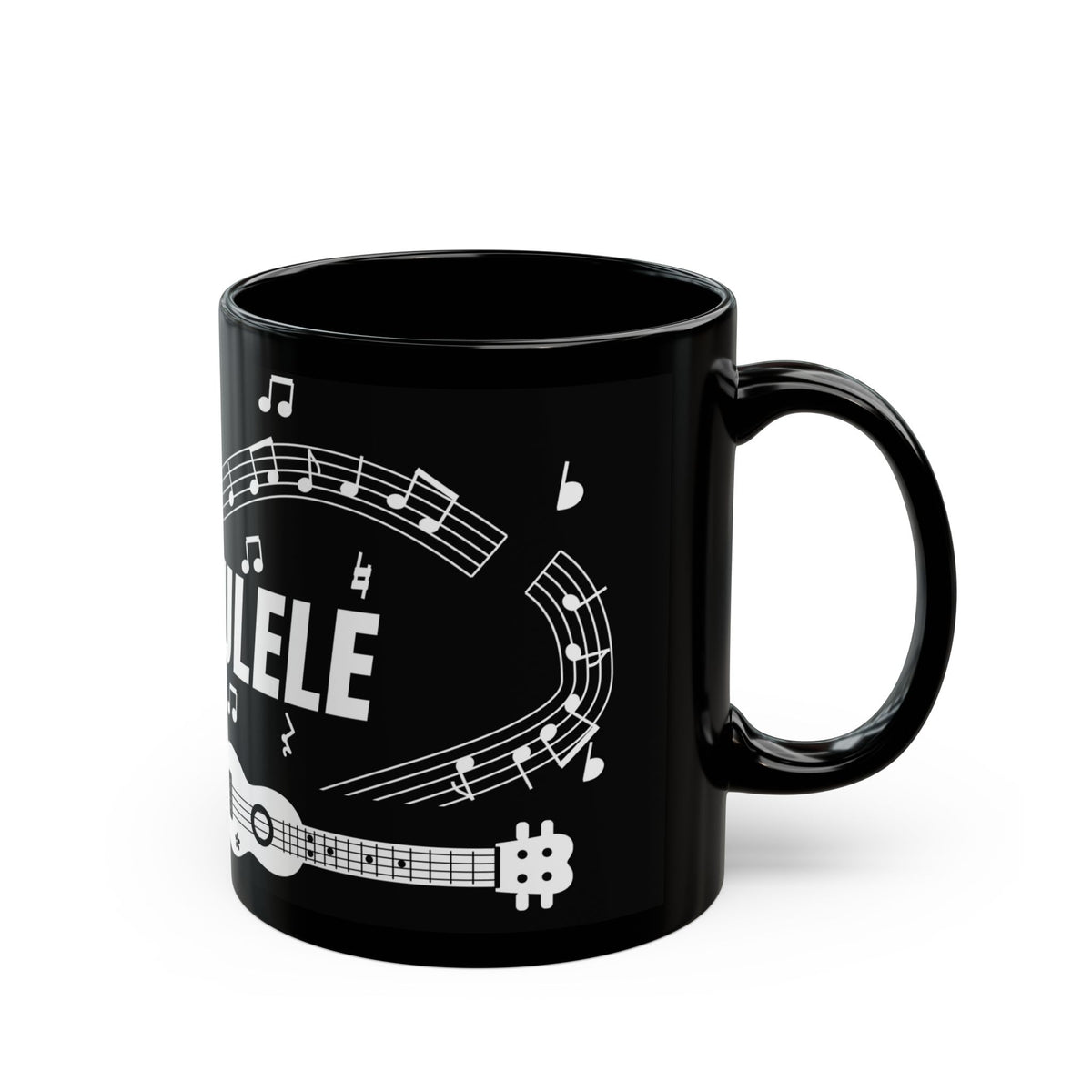 Music-themed Black Mug (11oz, 15oz): 'I love ukulele' - black & white