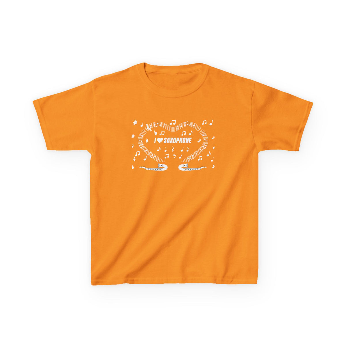 Music-themed Kids Heavy Cotton Tee: 'I love saxophone' - black & white
