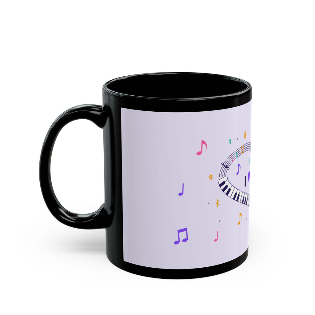 Music-themed Black Mug (11oz, 15oz): 'I love piano' heart - violet