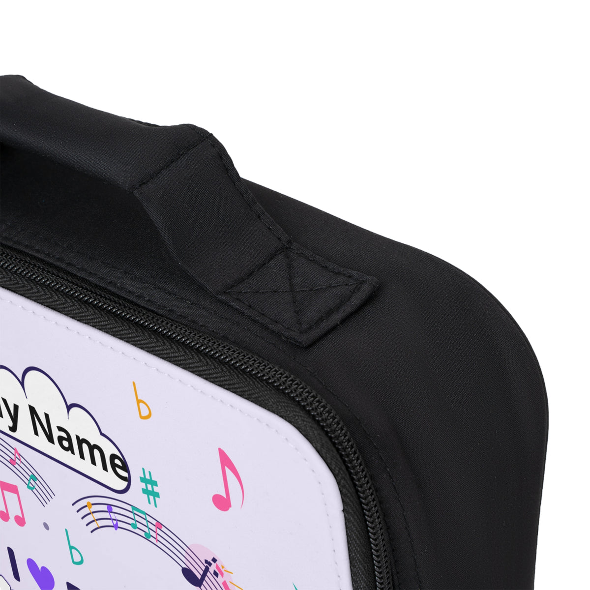 Music-themed Lunch Bag: 'I love piano' heart - violet
