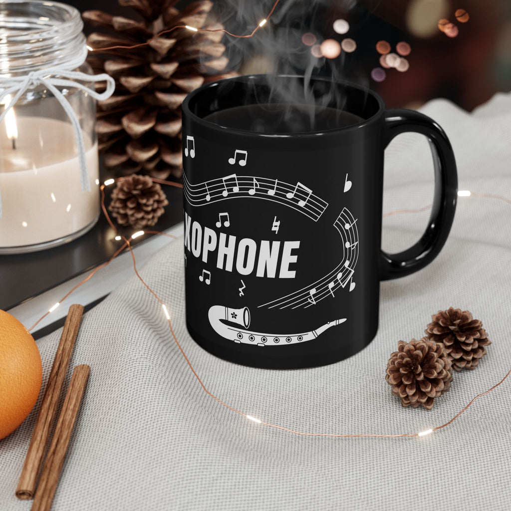 Music-themed Black Mug (11oz, 15oz): 'I love saxophone' - black & white